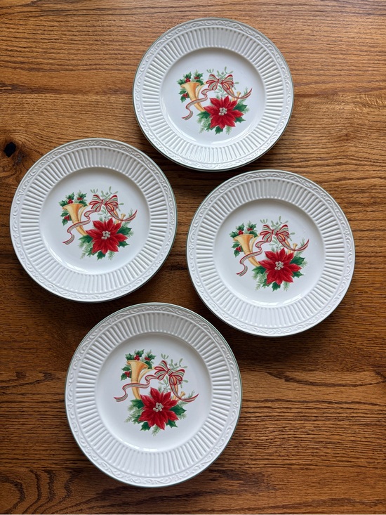 Mikasa Other - Mikasa Italian Holiday with Poinsettia, Horn, and Bow Salad Plates - set of 4.